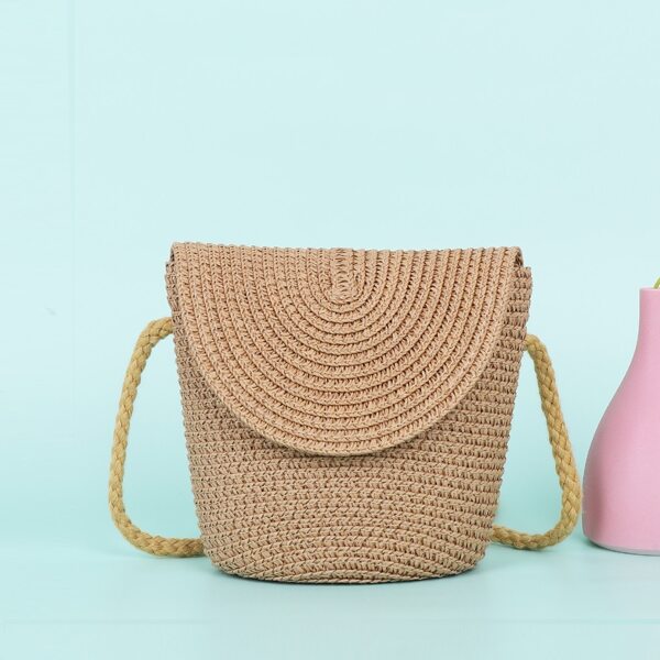 

Girls Minimalist Straw Crossbody Bag, Khaki