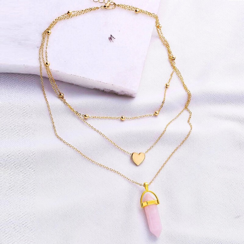 

Heart & Crystal Layered Necklace, Gold