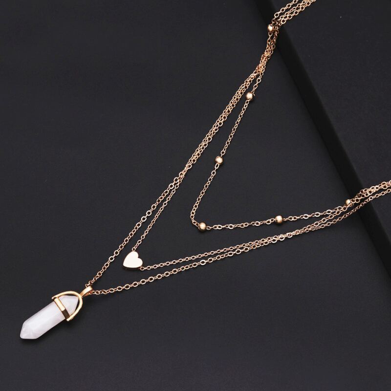 

Heart & Crystal Layered Necklace, Gold