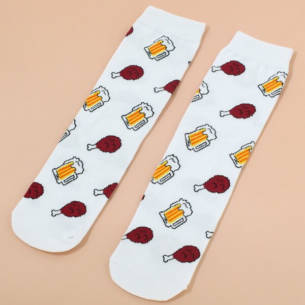 

Beer Print Crew Socks, Multicolor