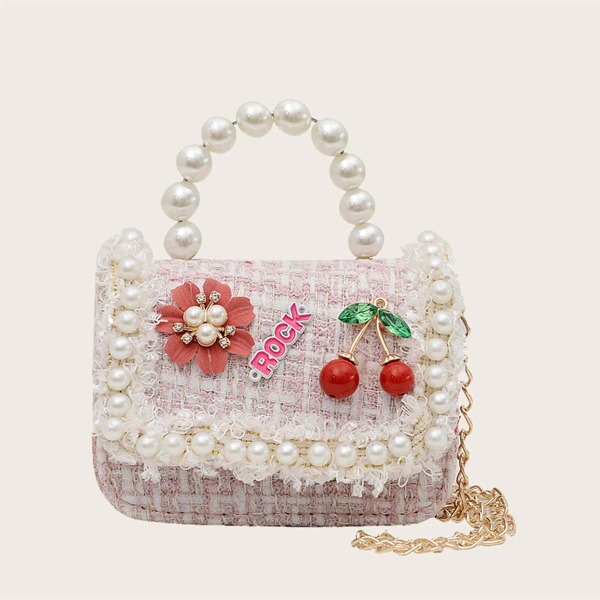 

Girls Faux Pearl Decor Satchel Bag, Pink