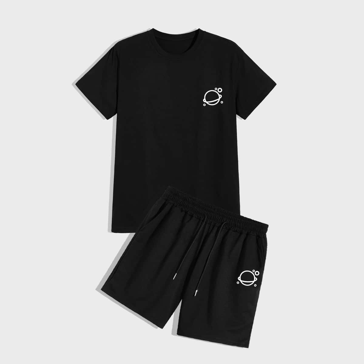 

Guys Planet Graphic Tee & Shorts, Black