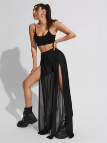 SHEIN SXY Set de pantaloni cu topuri uni și cu coapsă despicată