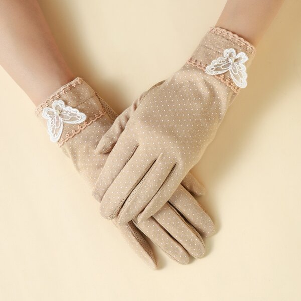 

Butterfly Decor Polka Dot Gloves, Khaki
