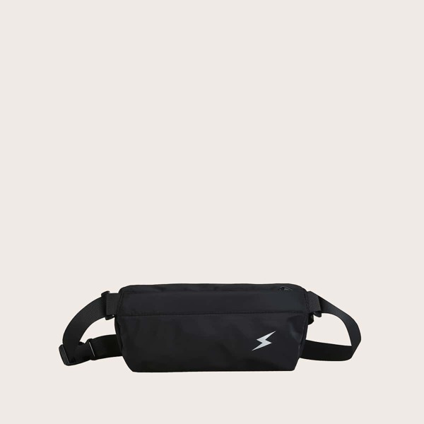

Men Lightning Bolt Pattern Crossbody Bag, Black