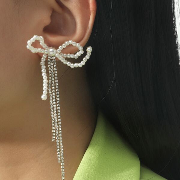

Faux Pearl Bow Earrings, White
