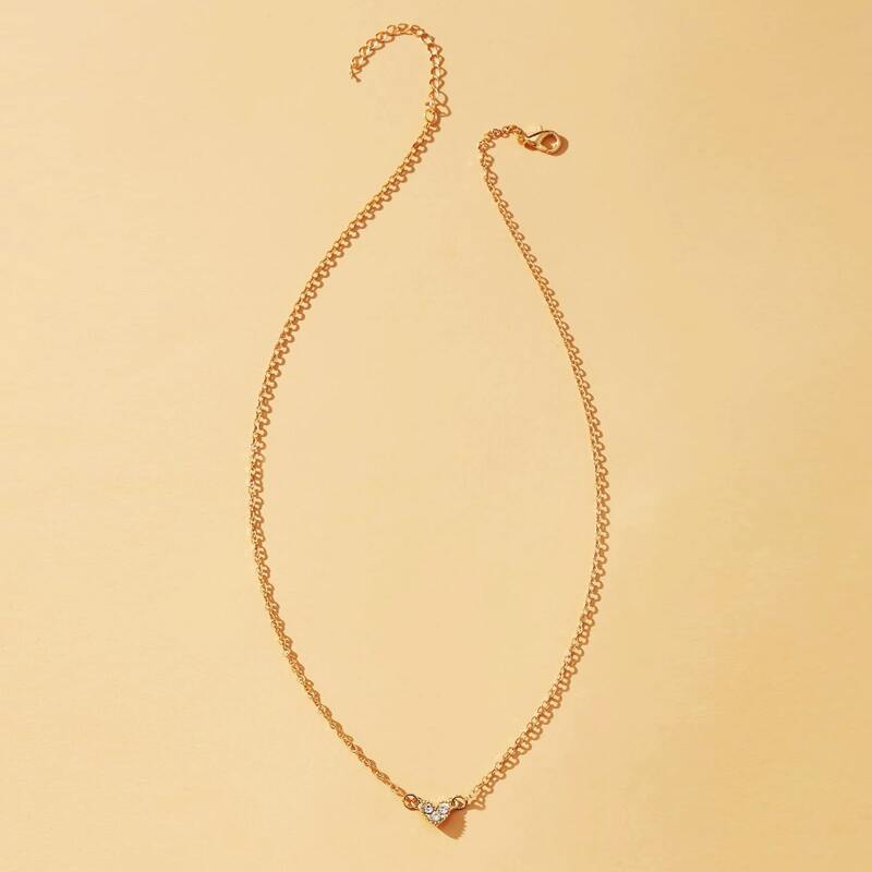 

Rhinestone Heart Necklace, Gold