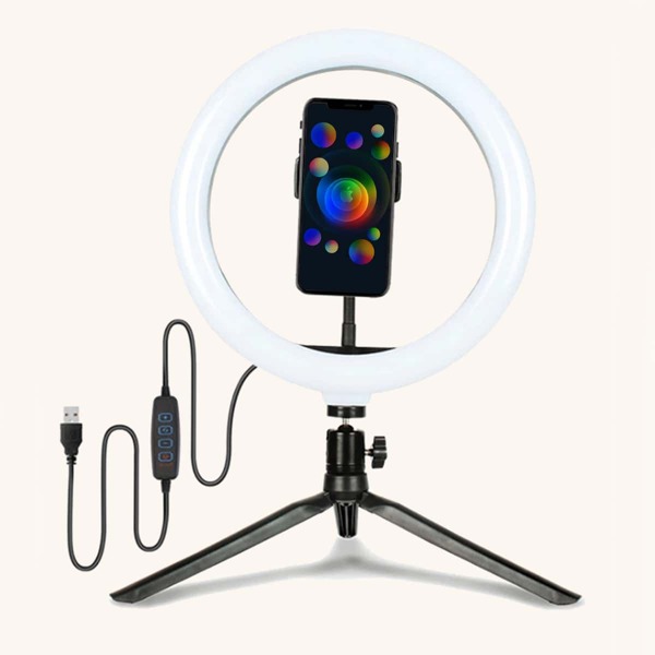 

8 Inch Selfie Ring Light With Phone Tripod Holder, Black