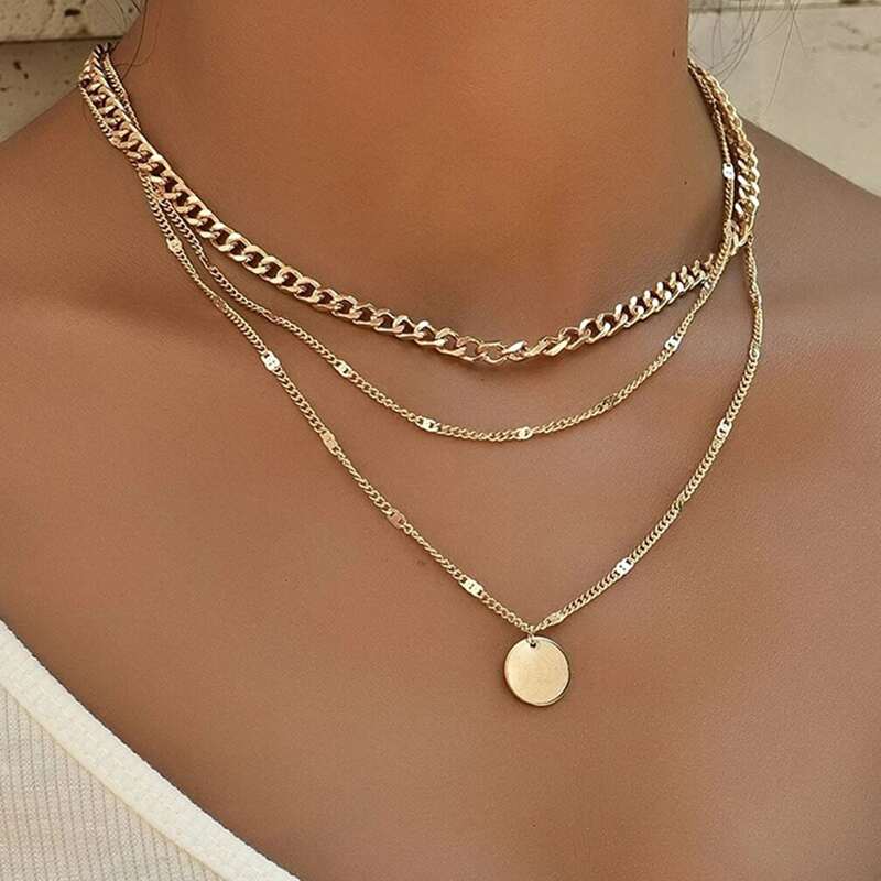 

Disc Layered Necklace, Gold