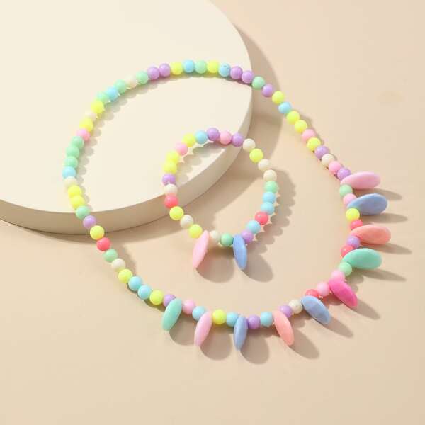 

Girls Beaded Bracelet & Necklace, Multicolor