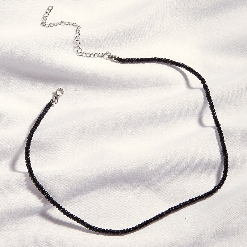 

1pc Simple Beaded Necklace, Black