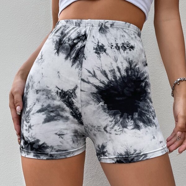 

Tie Dye High Waisted Biker Shorts, Black and white