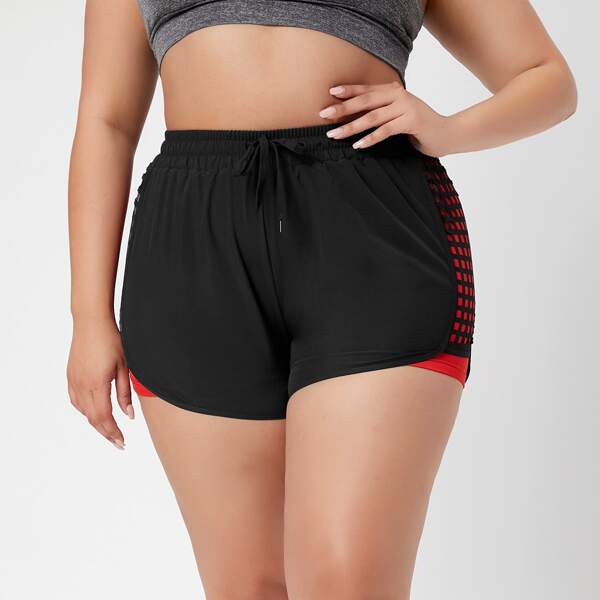 

Plus 2 In 1 Color Block Sports Shorts, Black