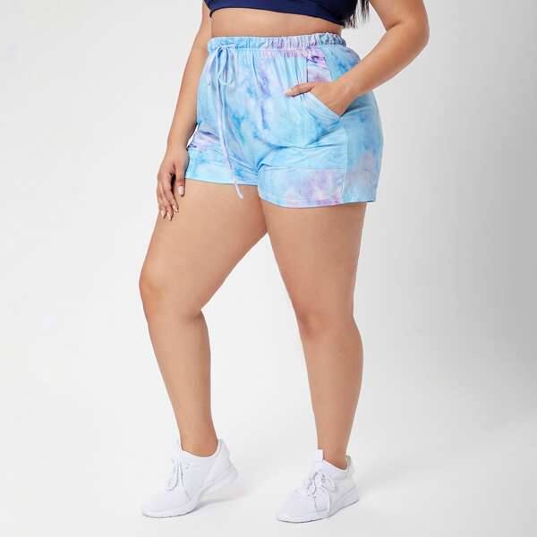 

Plus Tie Dye Drawstring Sports Shorts, Baby blue