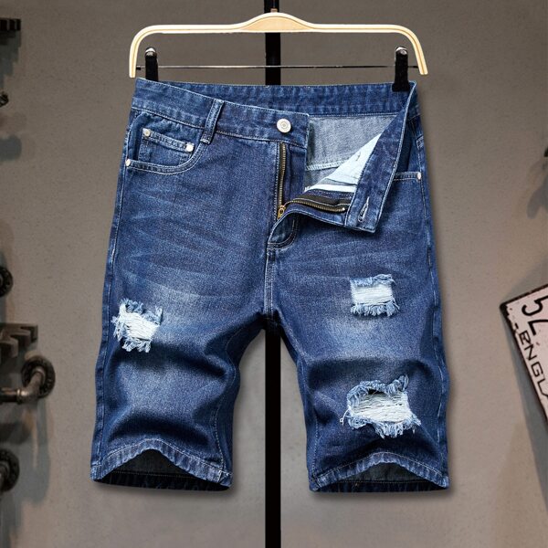 

Men Cat Whisker Ripped Denim Shorts, Medium wash