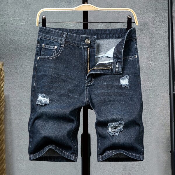 

Men Cat Whisker Ripped Denim Shorts, Dark wash