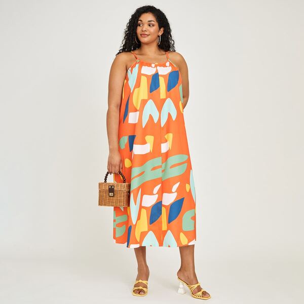 

Plus Graphic Print Cami Dress, Multicolor