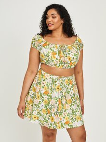 Plus Allover Floral Crop Top & Skirt - Multicolor - View 4