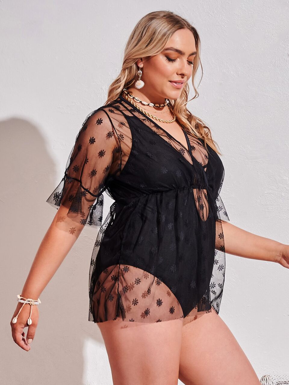 Plus Floral Mesh Cover Up