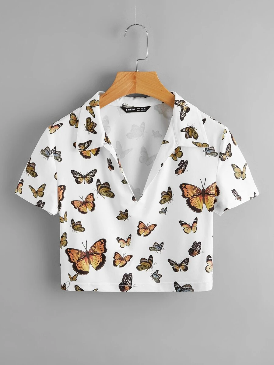 Muchica Allover Butterfly Print Tee - Multicolor - View 1