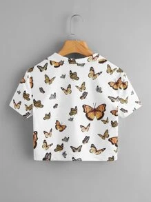 Muchica Allover Butterfly Print Tee - Multicolor - View 2