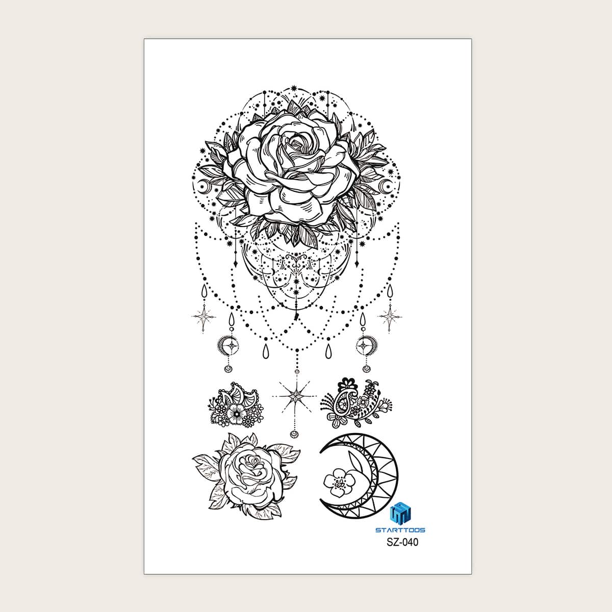 

1sheet Flower Pattern Tattoo Sticker, Black