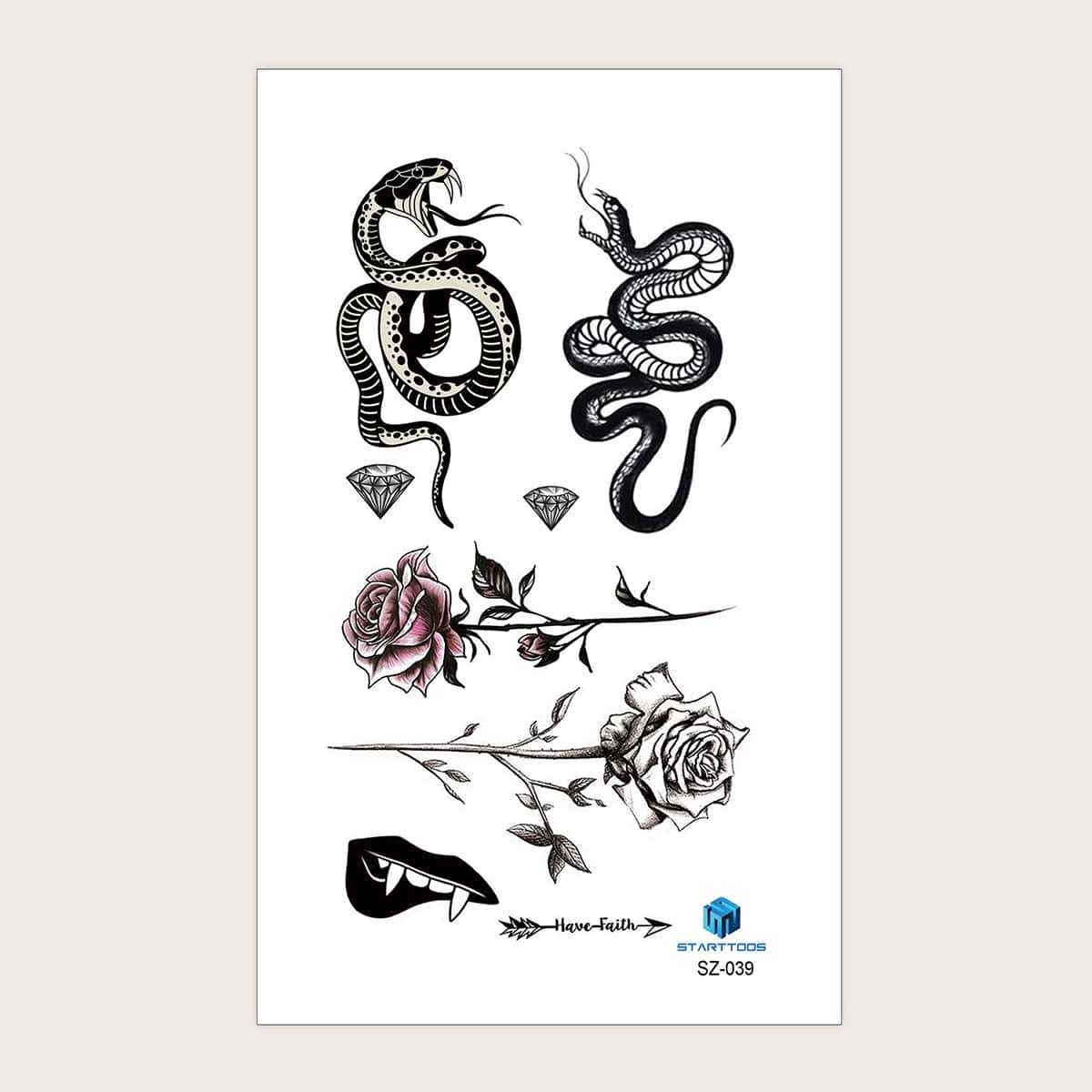 

1sheet Snake & Flower Pattern Tattoo Sticker, Multicolor