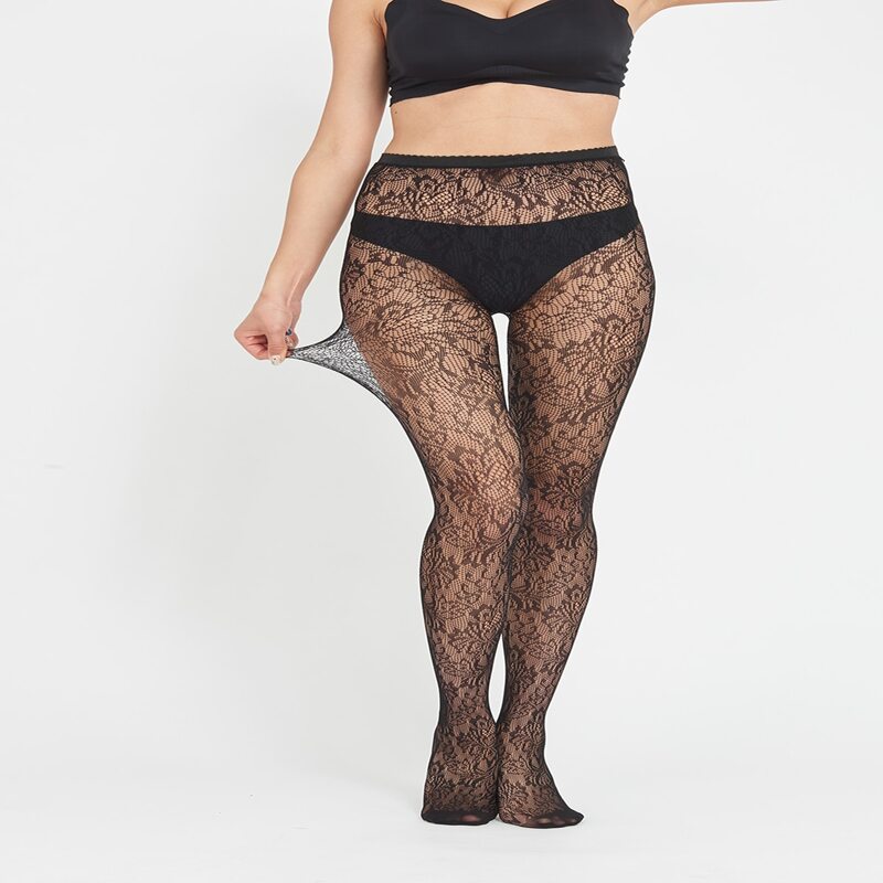 

1pair Flower Pattern Tights, Black