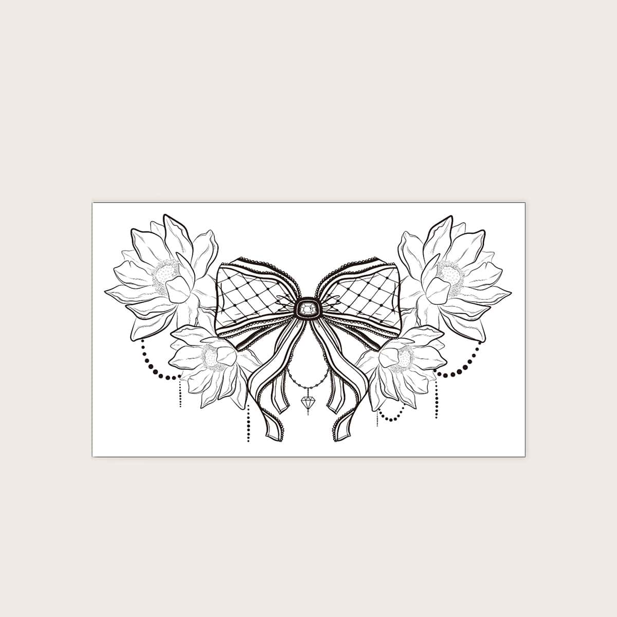

1sheet Bow & Flower Pattern Tattoo Sticker, Black