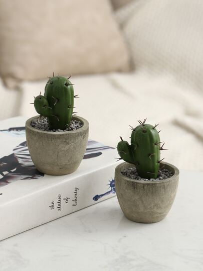 1pc Artificial Succulent Plants Potted, Assorted Decorative Faux Succulent Potted Fake Cactus Cacti Plants With Pots, Valentine Day, Gifts Birthday Graduation Home Decor Back To School Room Decor School Supplies