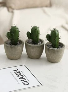 1 件人造多肉植物盆栽，各种装饰性人造多肉植物盆栽假仙人掌仙人掌植物带盆，情人节，礼物生日毕业家居装饰返校房间装饰学校用品 - 綠色 - 查看 5