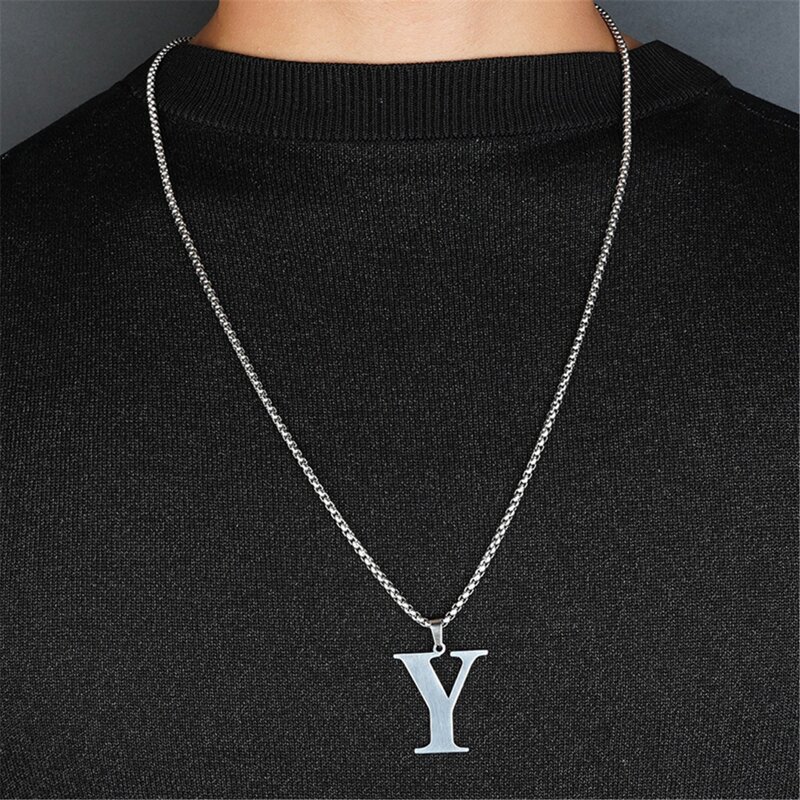 

Guys Letter Charm Necklace, Silver