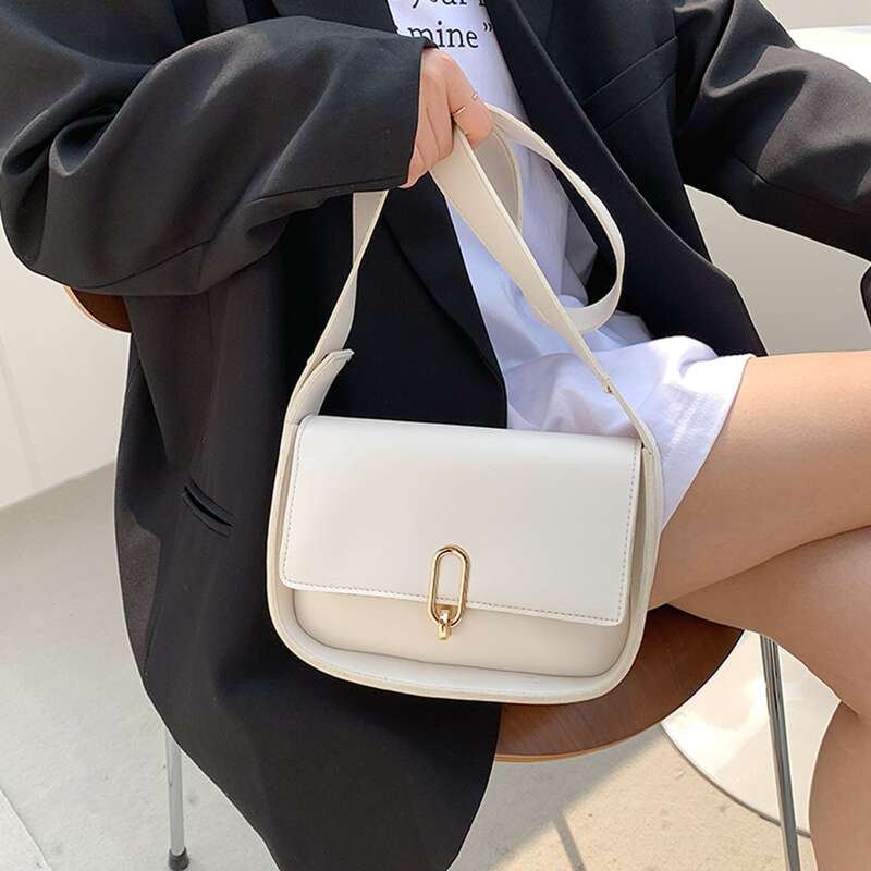 

Solid Flap Shoulder Bag, White