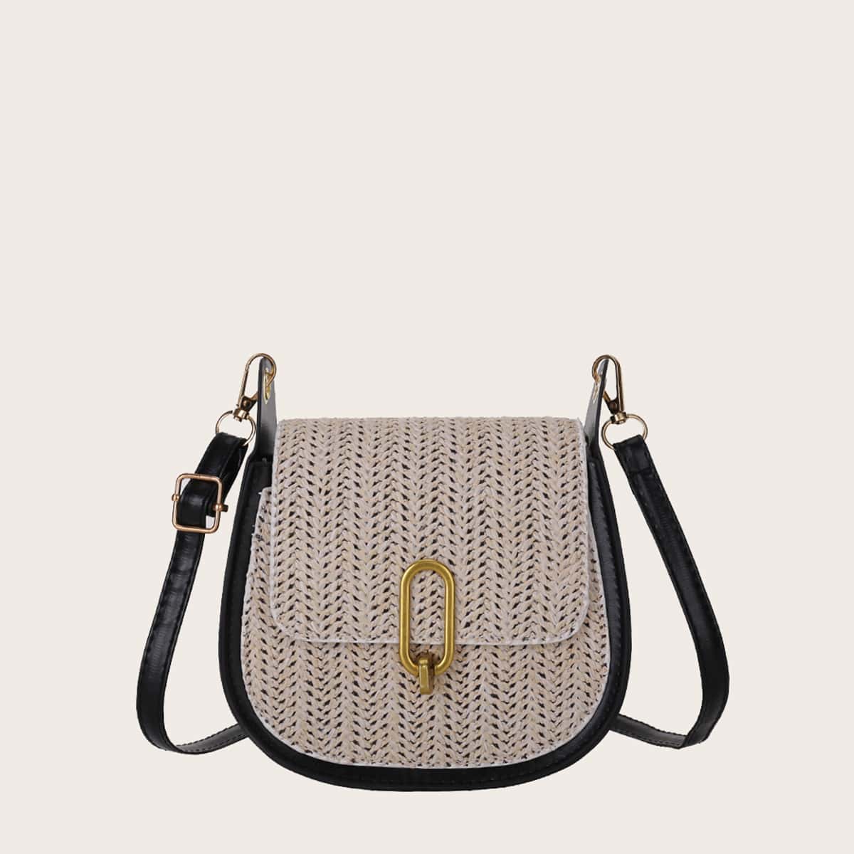 

Straw Saddle Bag, Black