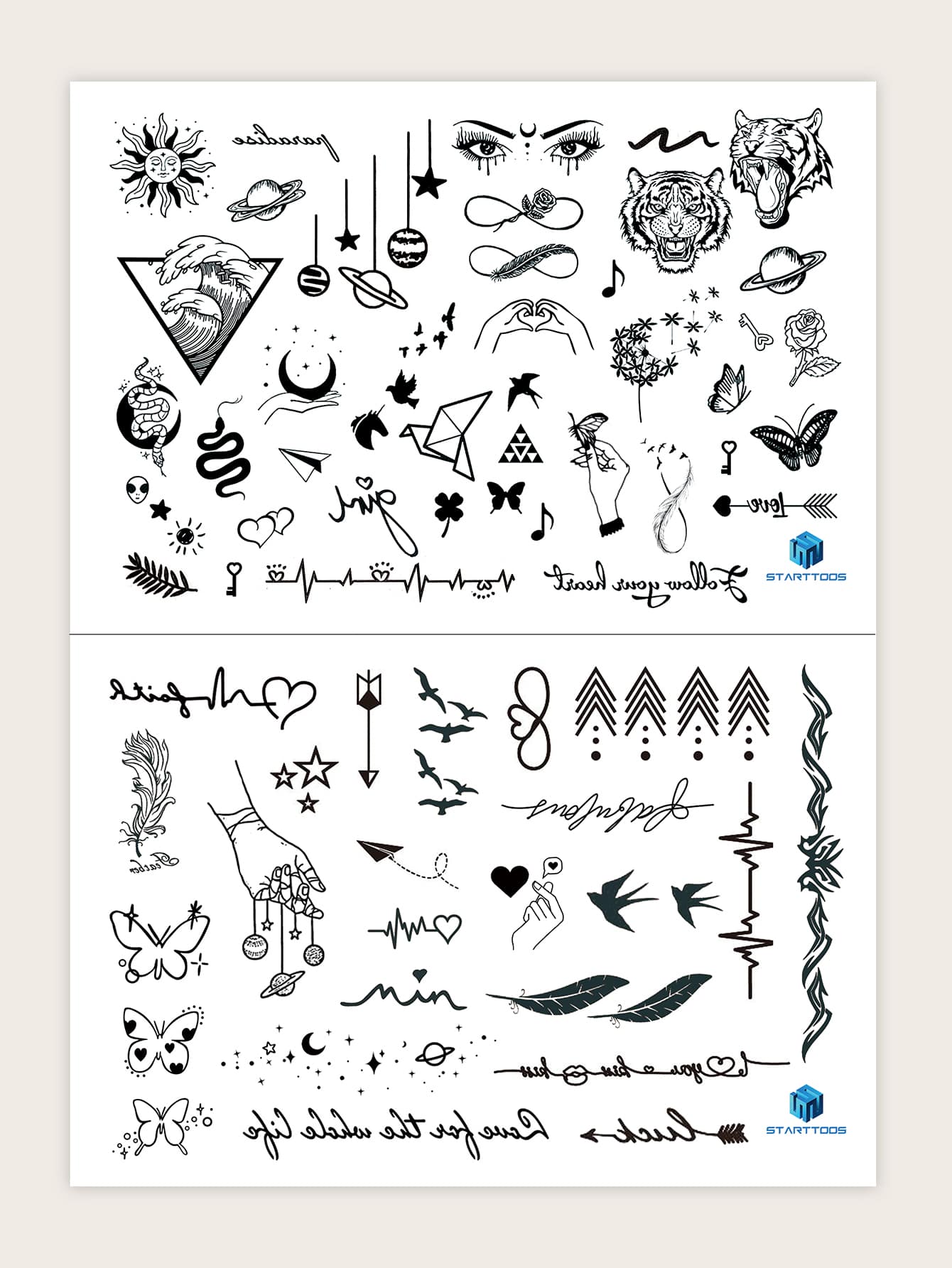 STARTTOOS 1 hoja de tatuaje temporal con diseño de animales - Negro - Ver 1
