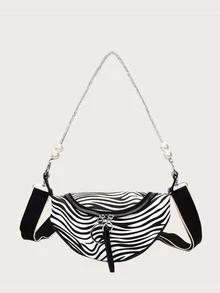 Zebra Striped Bum Bag - Black and White - View 1