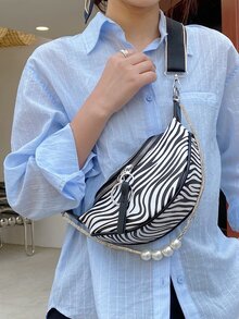 Zebra Striped Bum Bag - Black and White - View 2