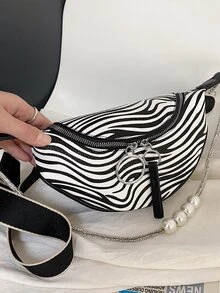 Zebra Striped Bum Bag - Black and White - View 5