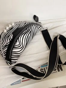 Zebra Striped Bum Bag - Black and White - View 6