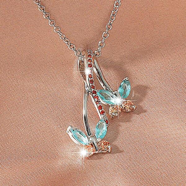 

Zircon Butterfly Charm Necklace, Silver