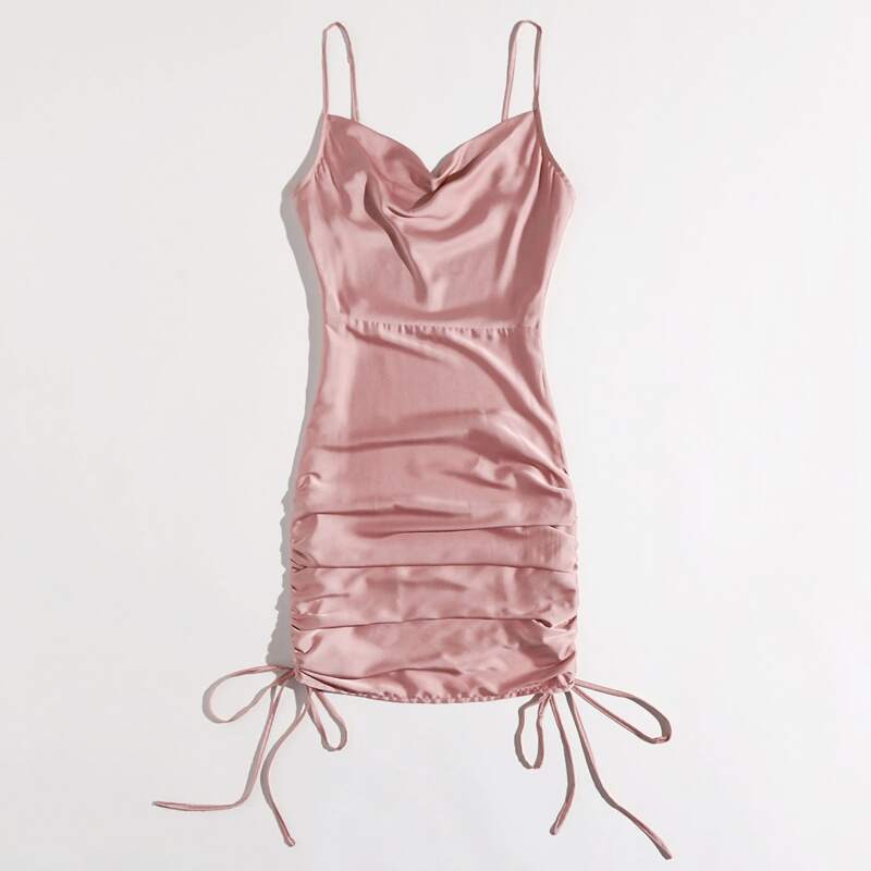 

Solid Drawstring Ruched Dress, Dusty pink