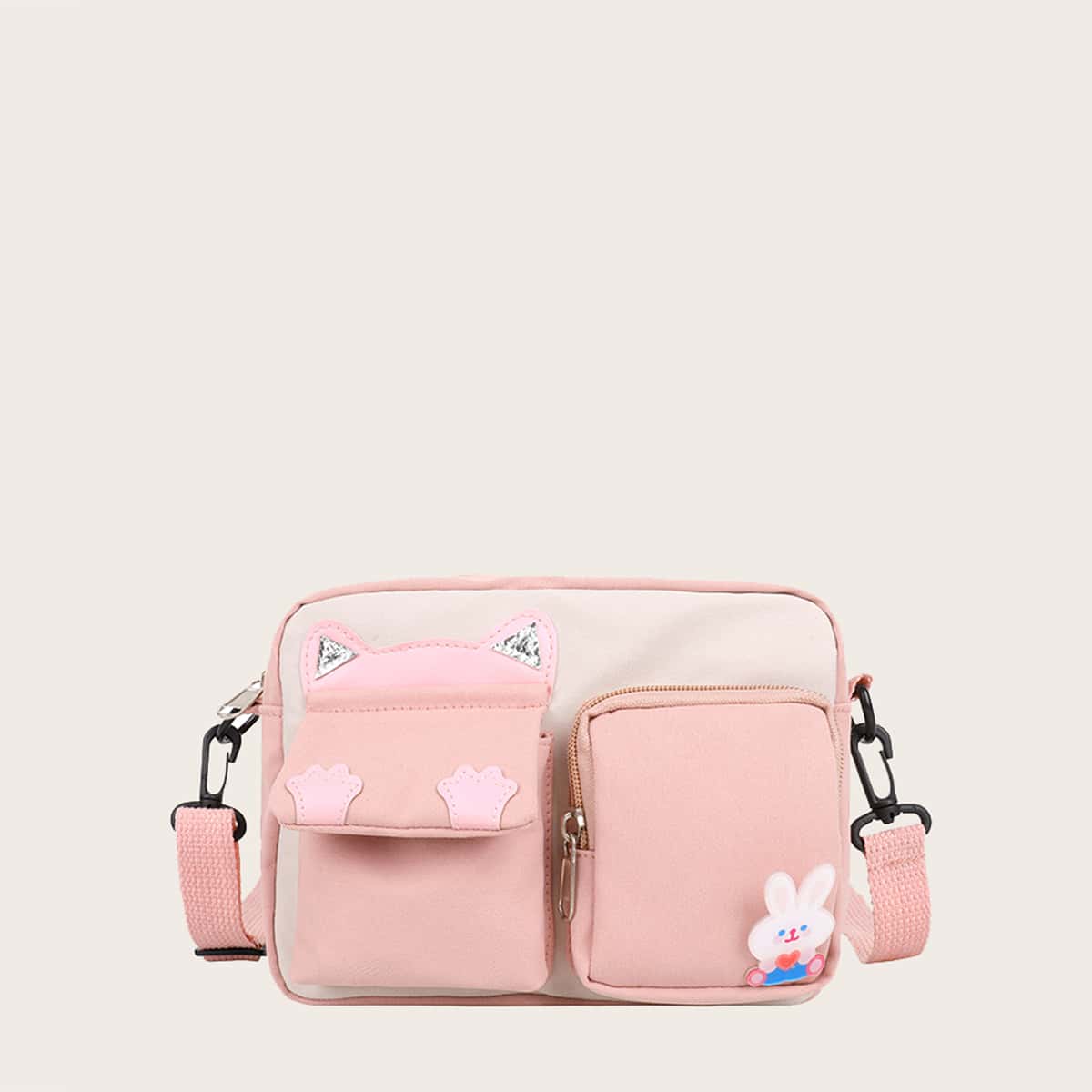 

Cartoon Colorblock Crossbody Bag, Pink