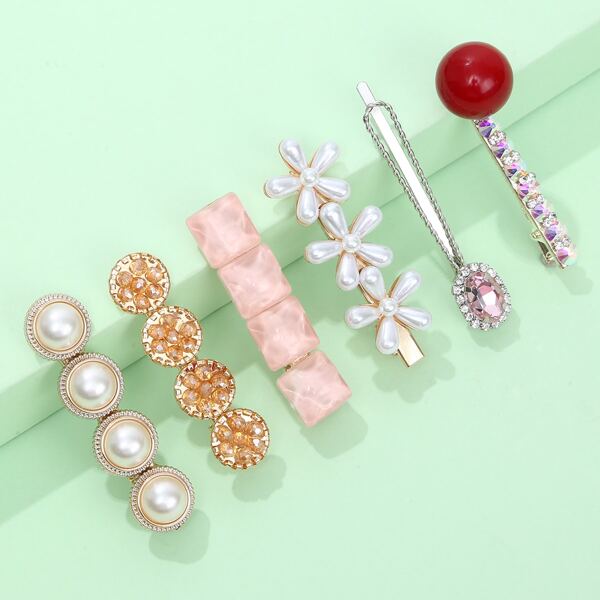 

6pcs Faux Pearl Decor Hair Clip, Multicolor