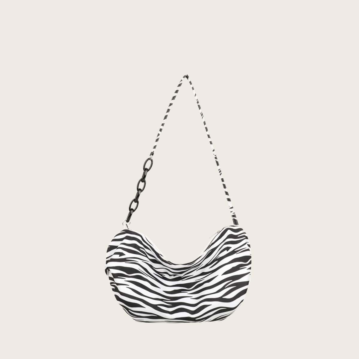 

Zebra Striped Shoulder Bag, Black and white