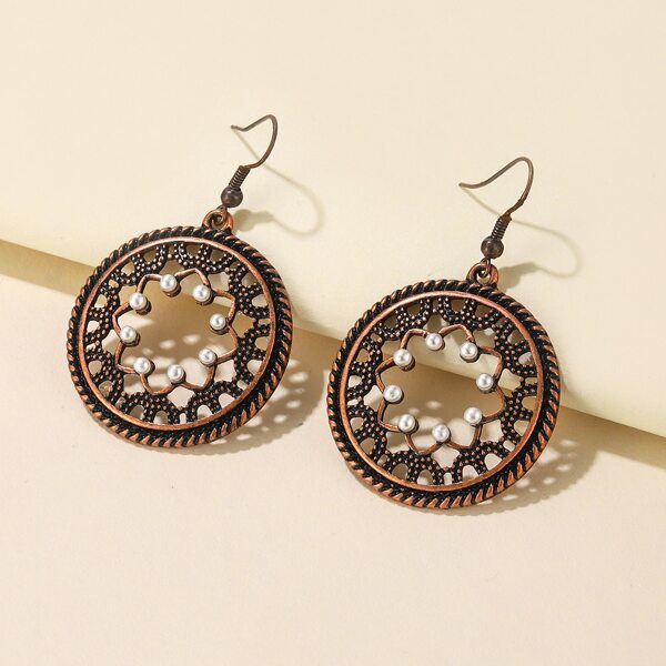 

Faux Pearl Decor Hollow Round Earrings, Bronze