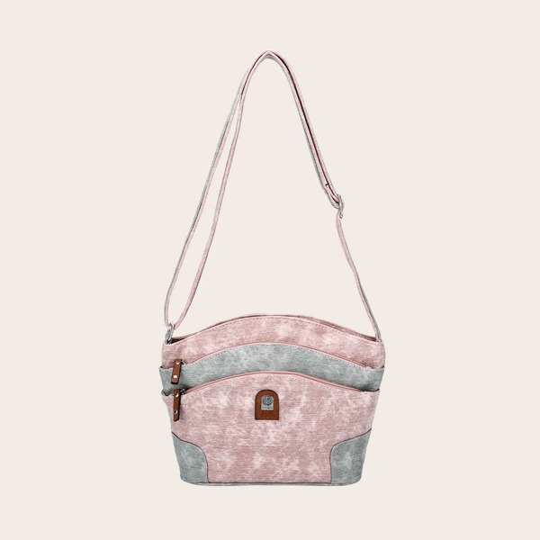 

Color Block Zip Up Crossbody Bag, Pink