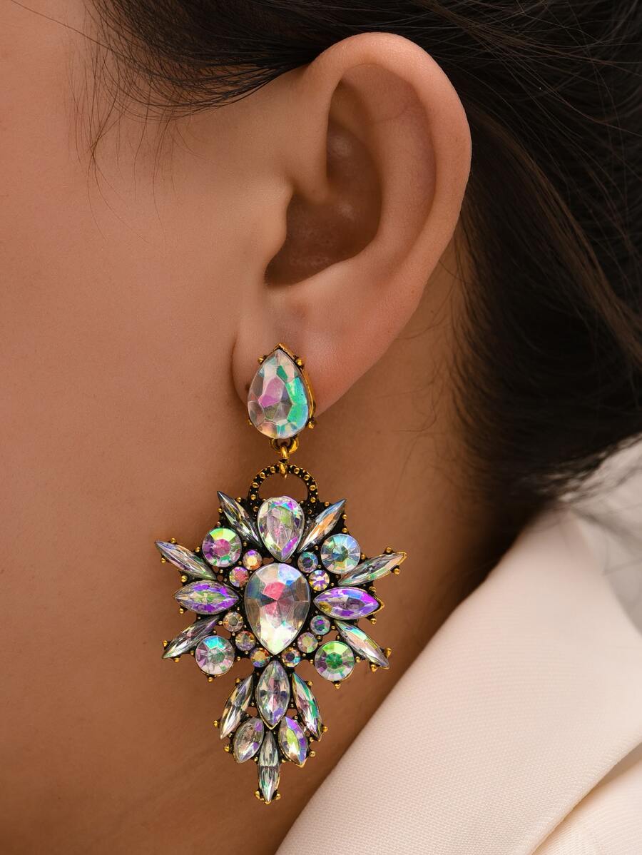 Rhinestone Drop Earrings - Multicolor - View 1
