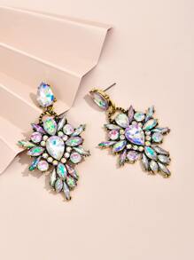 Rhinestone Drop Earrings - Multicolor - View 3