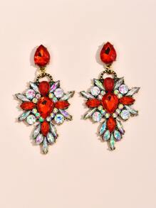 Rhinestone Drop Earrings - Red - View 2