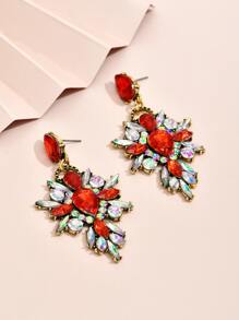 Rhinestone Drop Earrings - Red - View 3